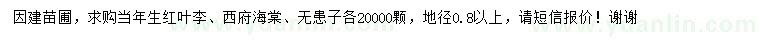 求購紅葉李、西府海棠、無患子