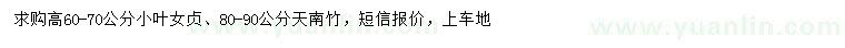 求購高60-70公分小葉女貞、80-90公分天南竹