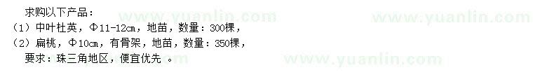 求購(gòu)11-12公分中葉杜英、10公分扁桃
