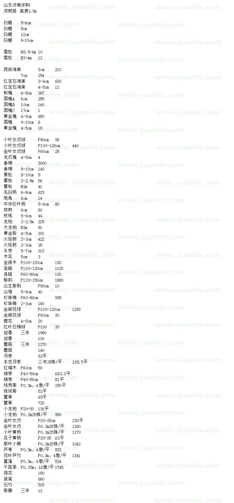 求購漆樹苗、白蠟、雪松等