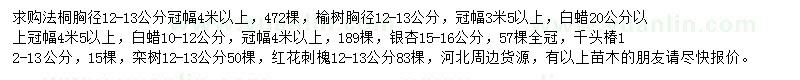 求購法桐、榆樹、白蠟等