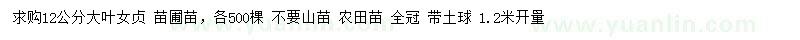 求購12公分大葉女貞