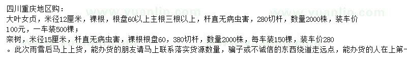 求購(gòu)米徑12公分大葉女貞、15公分欒樹(shù)