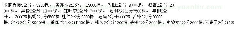 求購香樟、黃連木、烏桕等