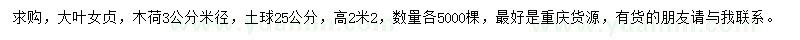 求購(gòu)米徑3公分大葉女貞、木荷