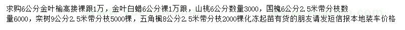 求購金葉榆、金葉白蠟、山桃等