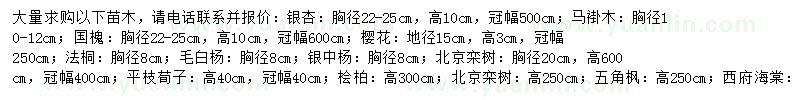 求購銀杏、馬褂木、國槐等