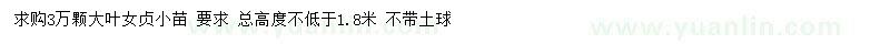 求購高度不低于1.8米大葉女貞小苗