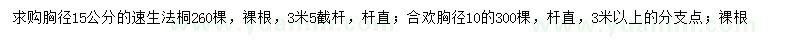 求購胸徑15公分速生法桐、10公分合歡