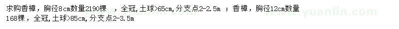 求購胸徑8、12公分香樟