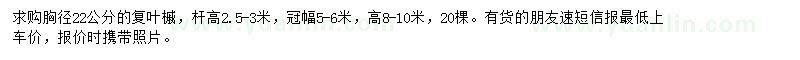 求購胸徑22公分復(fù)葉槭	