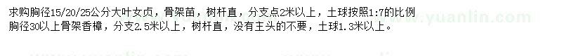 求購胸徑15、20、25公分以上大葉女貞、30公分以上香樟