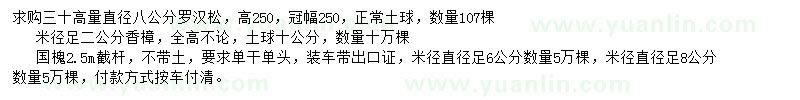 求購羅漢松、香樟、國槐