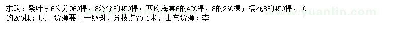 求購紫葉李、西府海棠、櫻花