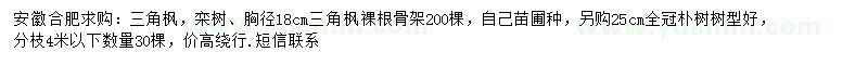 求購(gòu)三角楓、欒樹(shù)、樸樹(shù)