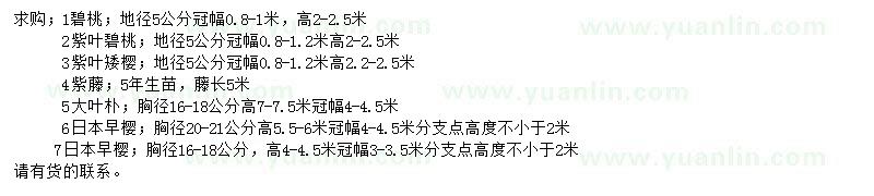 求購(gòu)碧桃、紫葉碧桃、紫葉矮櫻等