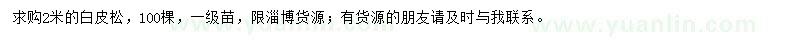 求購2米白皮松