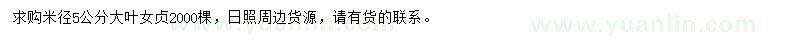 求購米徑5公分大葉女貞