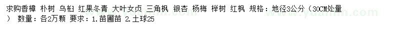 求購香樟、樸樹、烏桕等