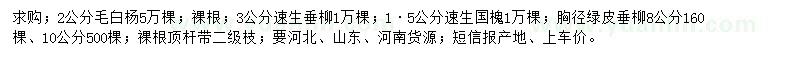 求購毛白楊、速生國槐、綠皮垂柳