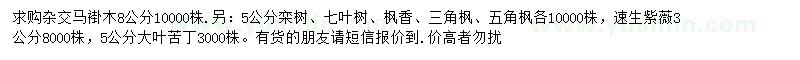 求購馬褂木、欒樹、七葉樹等