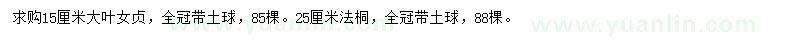 求購15公分大葉女貞、25公分法桐