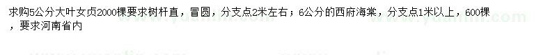 求購5公分大葉女貞、6公分西府海棠