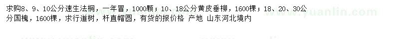 求購速生法桐、黃皮垂柳、國槐