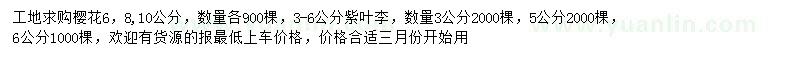 求購6、8、10公分櫻花、3-6公分紫葉李
