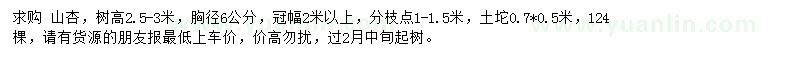 求購高2.5-3米山杏