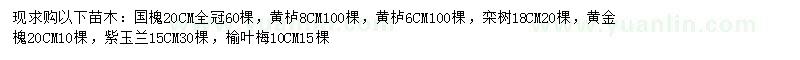 求購國槐、黃櫨、欒樹等