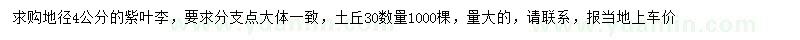 求購地徑4公分紫葉李
