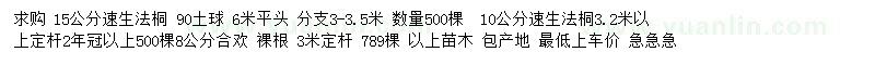求購15公分速生法桐