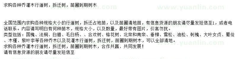 求購國槐、法桐、白臘等