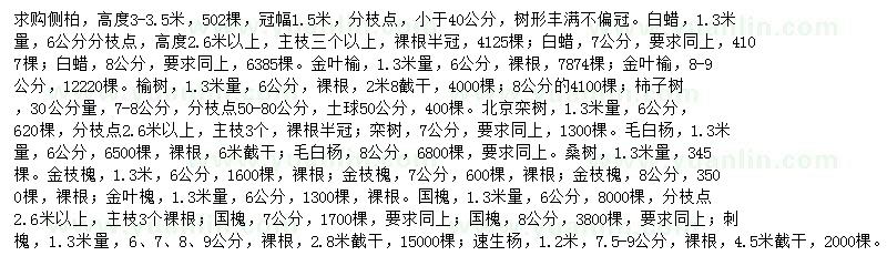 求購側柏、白蠟、金葉榆等