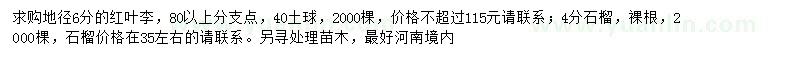 求購地徑6公分紅葉李