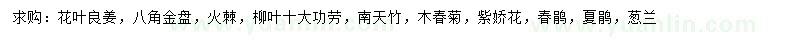 求購(gòu)花葉良姜、八角金盤、火棘等