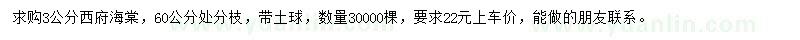 求購3公分西府海棠
