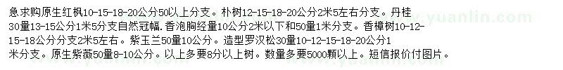 求購原生紅楓、樸樹、丹桂等