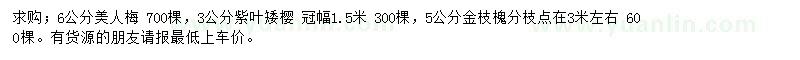 求購(gòu)美人梅、紫葉矮櫻、金枝槐