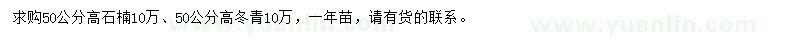 求購50公分高石楠、冬青