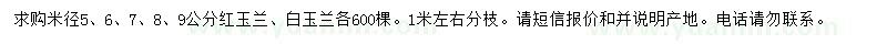 求購米徑5、6、7、8、9公分紅玉蘭、白玉蘭