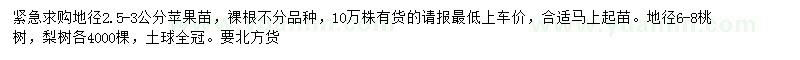 求購蘋果苗、桃樹、梨樹
