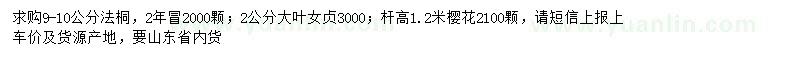 求購(gòu)法桐、大葉女貞、櫻花