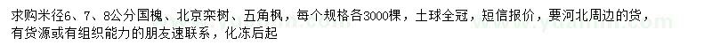 求購(gòu)國(guó)槐、北京欒樹(shù)、五角楓