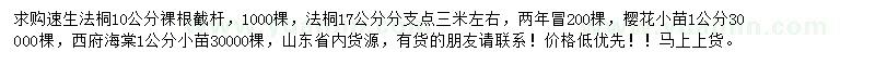 求購法桐、櫻花小苗、西府海棠小苗