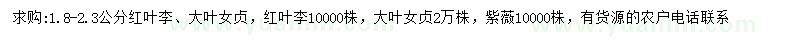 求購紅葉李、大葉女貞、紫薇
