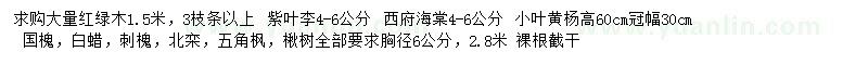 求購(gòu)紅綠木、紫葉李、西府海棠等