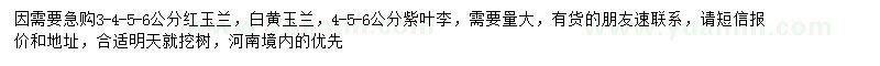 求購紅玉蘭、白玉蘭、紫葉李