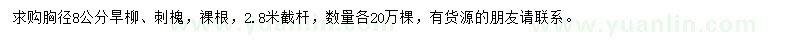 求購胸徑8公分旱柳、刺槐